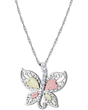 Black Hills Gold Cubic Zirconia Butterfly Pendant 18" Necklace - White