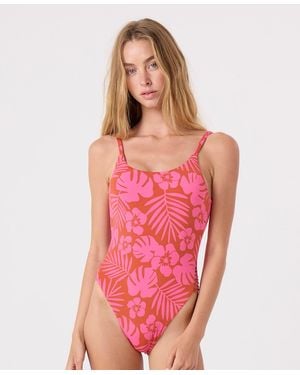 Roxy Sun Chaser Lattice Scoop Neck One-piece Swimsuit - Red