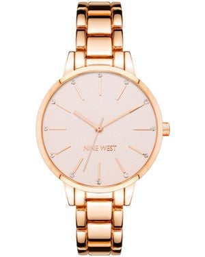 Nine West Quartz Rose Gold-tone Alloy Link Bracelet Watch - Pink