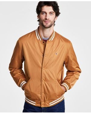 Champion Classic Logo Striped-trim Varsity Jacket - Brown