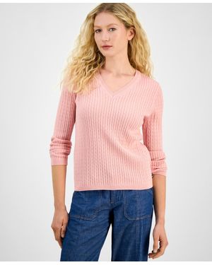 Nautica V-neck Cable Knit Sweater - Red