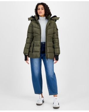 Steve Madden Hooded Zip-front Puffer Coat - Green