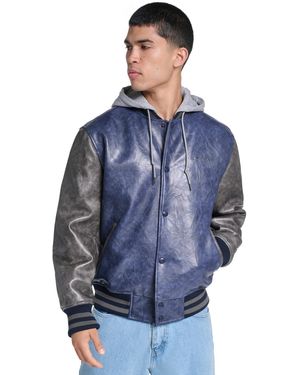 Champion Faux Leather Varsity Full-zip Jacket - Blue