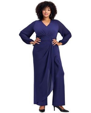 Avenue Luxe Drape Chiffon Overlay Jumpsuit - Blue