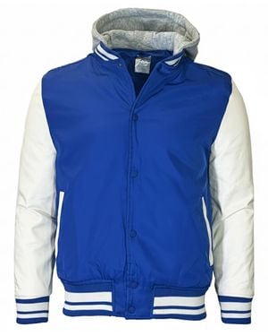 Q Active Ribbed Collar Hooded Varsity Jacket - Blue
