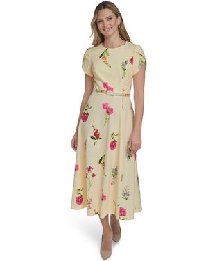 Jessica Howard Petite Bell-sleeve Jewel Neck Pleated Dress in Yellow | Lyst