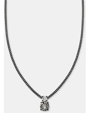 Givenchy Hematite-tone Mixed Metal Cubic Zirconia Double Stone Pendant Necklace - Metallic