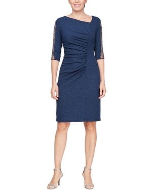 Sl Fashions Metallic Ruched Sheath Dress - Blue