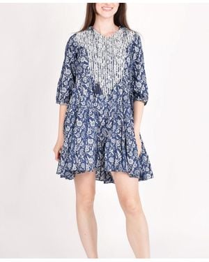 Ras Embroidered Hoodie Mini Dress - Blue