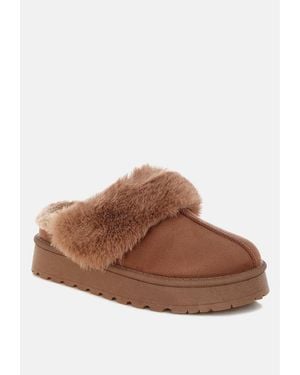 LONDON RAG Portho Faux Fur Slip Flat - Brown