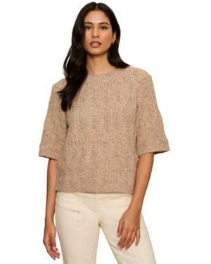 Sanctuary Pointelle Short Sleeve Crewneck Sweater Tee - Natural