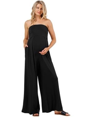 Hello Miss Maternity Strapless Wide Leg Jumpsuit - Blue