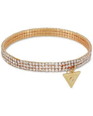 Guess Tone V Logo Charm Rhinestone Stretch Bracelet - White