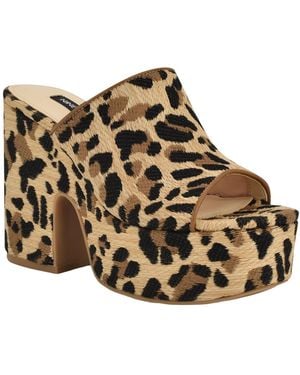 Nine West Olley Slip-on Open Toe Wedge Sandals - Brown