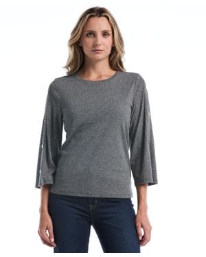 Rafaella Petite 3/4-sleeve Stud Trim T-shirt - Gray