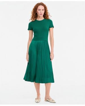 On 34th Short-sleeve Midi Mixed-media A-line Dress - Green