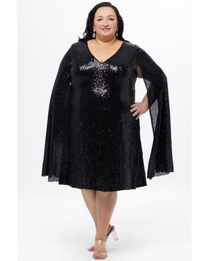 Celebrations by Sydneys Closet Sequin V-neck Cape Sleeve Party Dress - Black