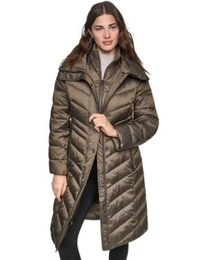 Andrew Marc Clements Chevron Quilted Puffer Coat - Brown