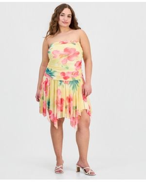 Madden Girl Trendy Plus Size Floral-print Drop-waist Mini Dress - Red