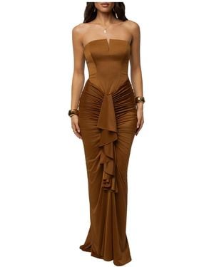 JLUXLABEL Isabella Strapless Ruched Maxi Gown - Brown