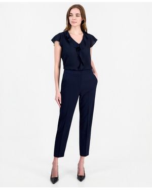 Tahari Straight-leg Mid-rise Elastic-back Pants - Blue
