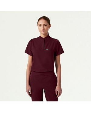 Jaanuu Savi 1-pocket Classic Banded Collar Scrub Top - Red