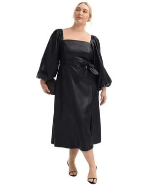 June + Vie June + Vie June + Vie Puff Sleeve Faux Leather Midi Dress - Black