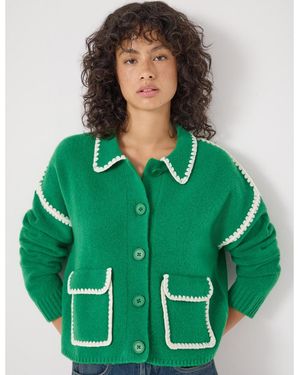 Hush Wool Blend Whipstitch Trim Shirt Jacket - Green