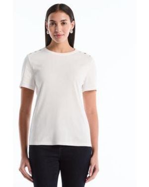 Rafaella Button Detail Short Sleeve Top - White