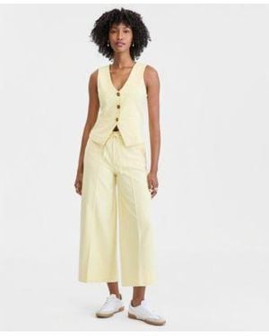 On 34th V Neck Button Front Vest High Rise Cropped Wide Leg Pants Macys Exclusive - White