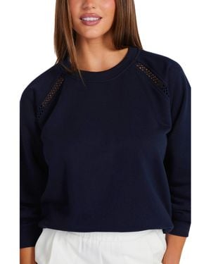 Bishop + Young Bishop + Young Belmond Long Sleeve Scoop Neck Open-knit Accents Sweatshirt - Blue