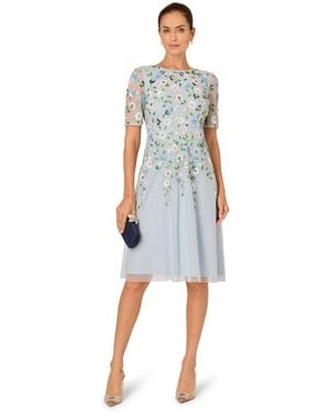 Adrianna Papell Bead Flutter-sleeve Midi Mesh Dress in Green