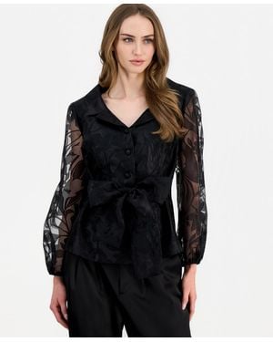 Alex Evenings Organza Collared Blouse - Black