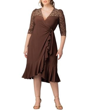 Kiyonna Plus Size Lavish Lace Wrap Dress - Brown