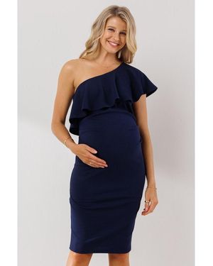Hello Miss Maternity One-shoulder Ruffle Bodycon Dress - Blue