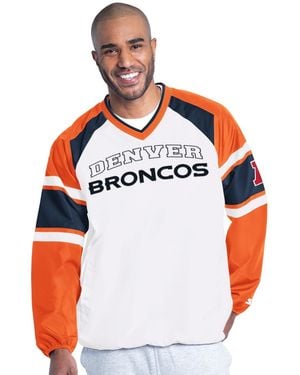Starter Denver Broncos Infield Play Raglan Sleeve V-neck Pullover Sweatshirt - Red