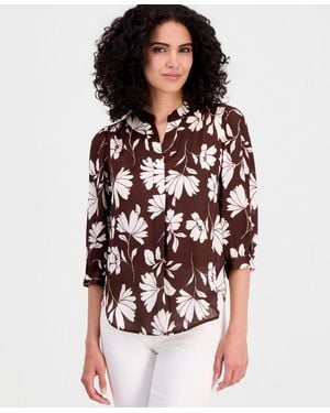 Anne Klein Split-neck 3/4-sleeve Top - Multicolor