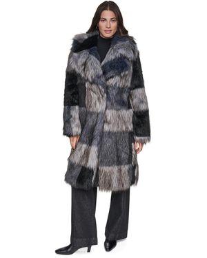 DKNY Patchwork Faux Fur Coat - Black