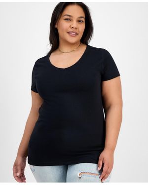 Aveto Trendy Plus Size Fitted V-neck T-shirt - Black