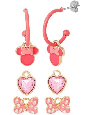 Disney Minnie Mouse Pink Bow Charm Hoop Earring Set - Red
