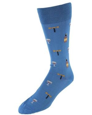 Trafalgar I'll Drink To That Wine Glass And Bottle Novelty Mid Calf Mercerized Cotton Sock (1 Pair) - Blue