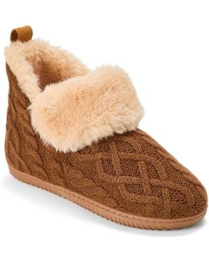 Dearfoams Moritz Cable-knit Round-toe Bootie Slipper - Brown