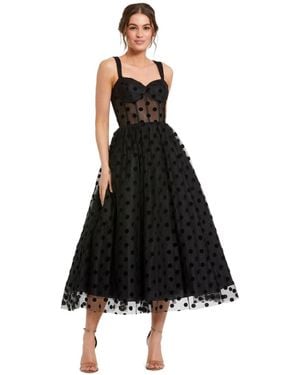 Mac Duggal Polka Dot Net Bustier A-line Midi Dress - Black