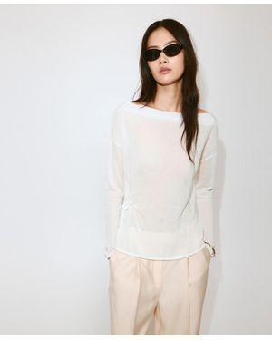 Mango Fine-knit Bow Boat-neck Long-sleeve Sweater - Natural