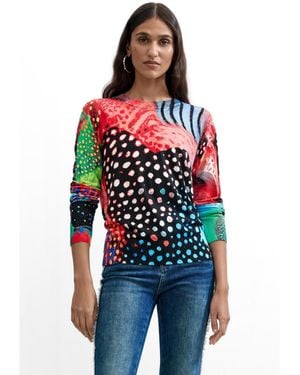 Desigual Printed Colors Sweater - Red