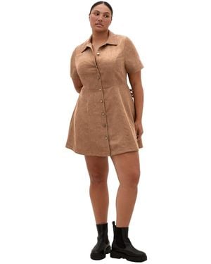 City Chic Plus Size Leia Short-sleeve A-line Corduroy Mini Dress - Brown