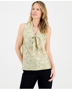 Kasper Printed Satin Sleeveless Top - Natural
