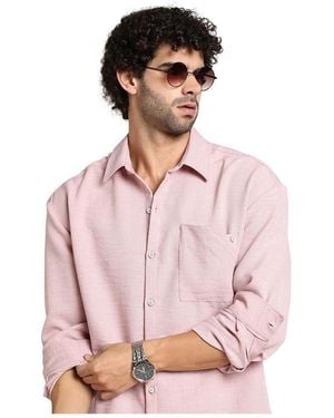 Campus Sutra Rose Modular Solid Oversized Shirt - Pink