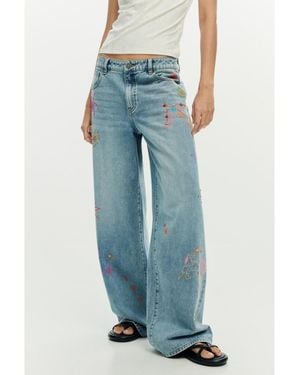 Desigual Printed Denim Pants - Blue