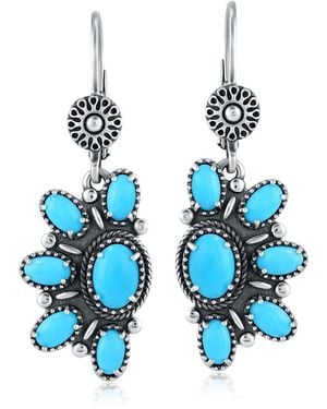 American West Jewelry Sterling Silver Half Cluster Sleeping Beauty Turquoise Lever Back Earrings - Blue